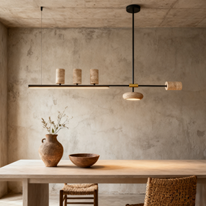 JACKSUN Retro Yellow Travertine Kitchen Island Pendant Light Wabi-Sabi Linear Chandelier For Craft Room Bar