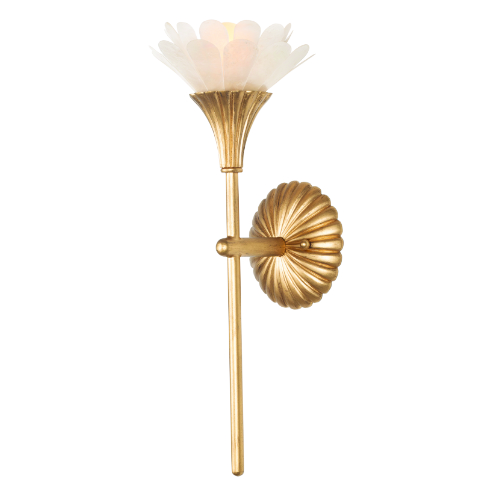 Flora collection modern gold bath wall sconce with organic metal leaf details