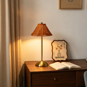 Resort Luxury Rattan Wicker Lampshade Cordless Table Lamp