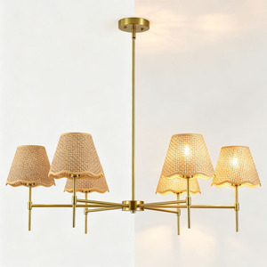 Rattan Chandelier 6-Light Modern Simple Luxury Gold Beige Chandelier