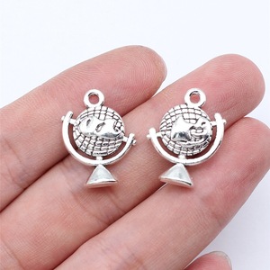 Globe Charms for Jewelry Making Engraved Globe Pendants Antique Silver
