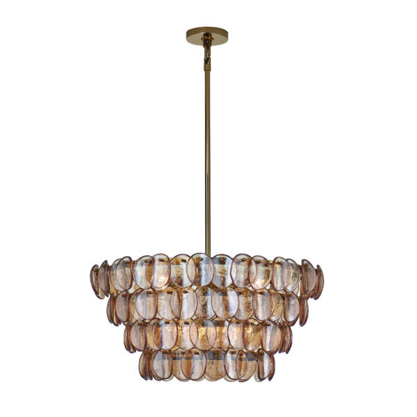 Uroko 28-inch 8-light tiered chandelier in Polished Winter Brass