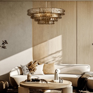 Modern Round Glass Chandelier Dinning Room Brass Pendant Lamp