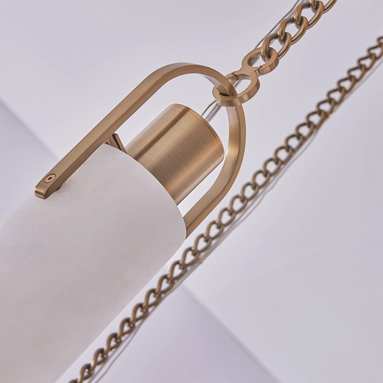 Flint architectural linear pendant suspension light featuring natural hand-carved alabaster diffuser