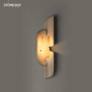 Modern French Luxury Wall Lamp with Leather and Marble Shade
