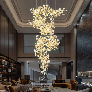 Custom Project Luxury Banquet Hall Decor Ginkgo Leaf Ceramics Chandelier